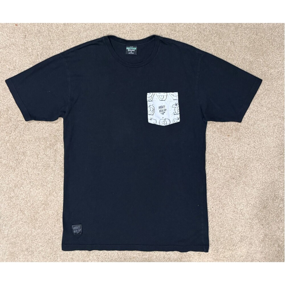 Mighty Healthy T Shirt Retro Skateboarding Front Pocket Graphic Smiley Face Tee